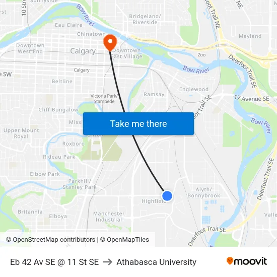 Eb 42 Av SE @ 11 St SE to Athabasca University map