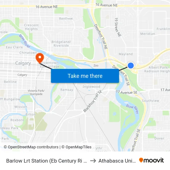 Barlow Lrt Station (Eb Century Ri @ 19 St Ne) to Athabasca University map