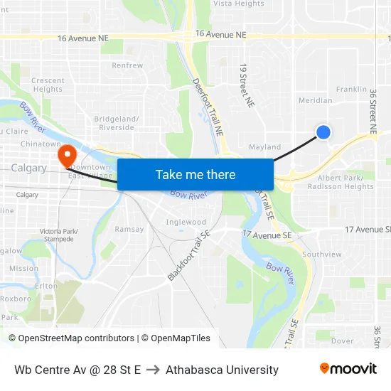 Wb Centre Av @ 28 St E to Athabasca University map