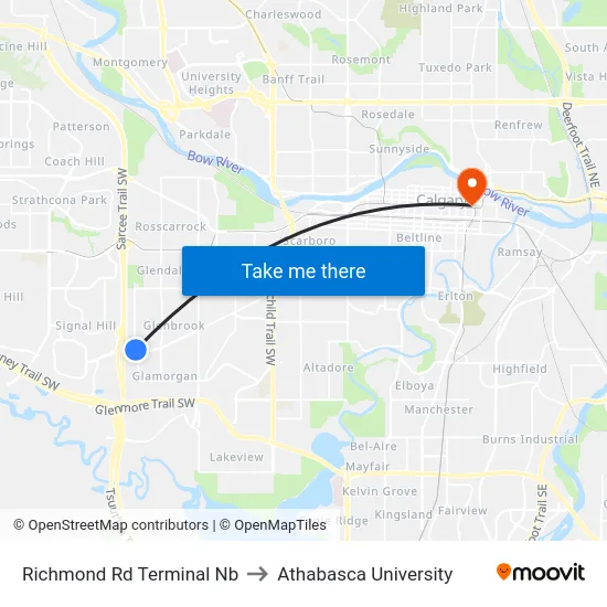 Richmond Rd Terminal Nb to Athabasca University map