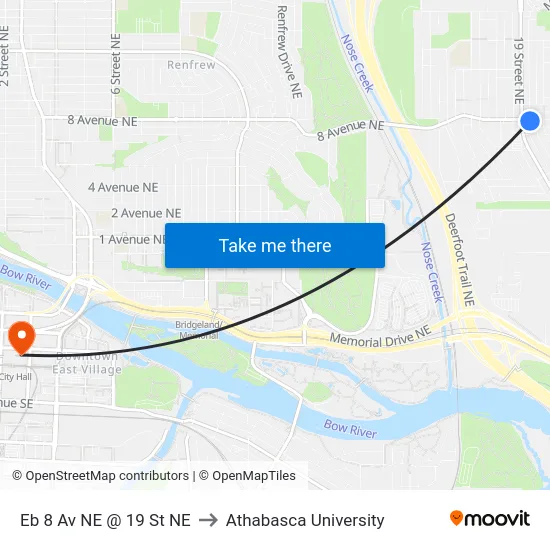 Eb 8 Av NE @ 19 St NE to Athabasca University map