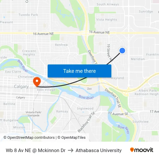 Wb 8 Av NE @ Mckinnon Dr to Athabasca University map