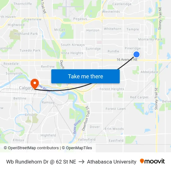 Wb Rundlehorn Dr @ 62 St NE to Athabasca University map