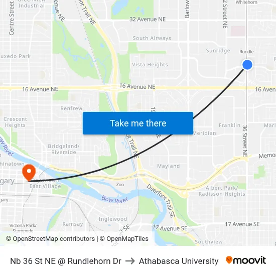 Nb 36 St NE @ Rundlehorn Dr to Athabasca University map