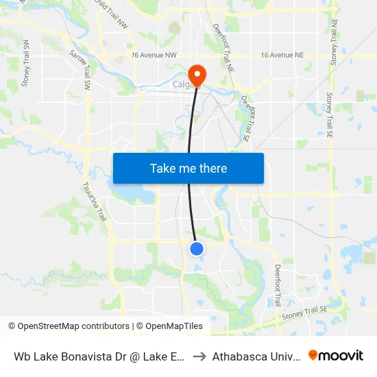 Wb Lake Bonavista Dr @ Lake Erie Rd SE to Athabasca University map