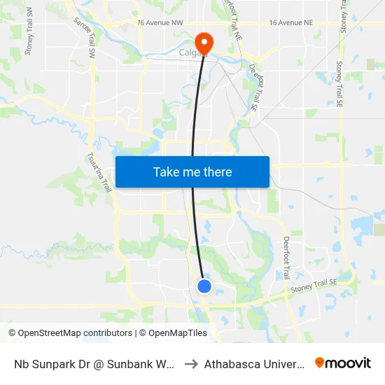 Nb Sunpark Dr @ Sunbank Wy SE to Athabasca University map