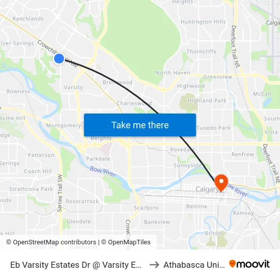 Eb Varsity Estates Dr @ Varsity Estates Rd NW to Athabasca University map