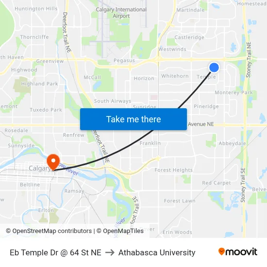 Eb Temple Dr @ 64 St NE to Athabasca University map