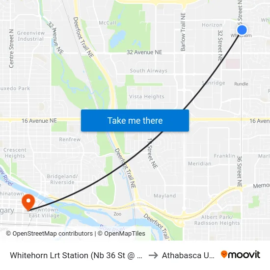 Whitehorn Lrt Station (Nb 36 St @ Whitehorn Dr Ne) to Athabasca University map