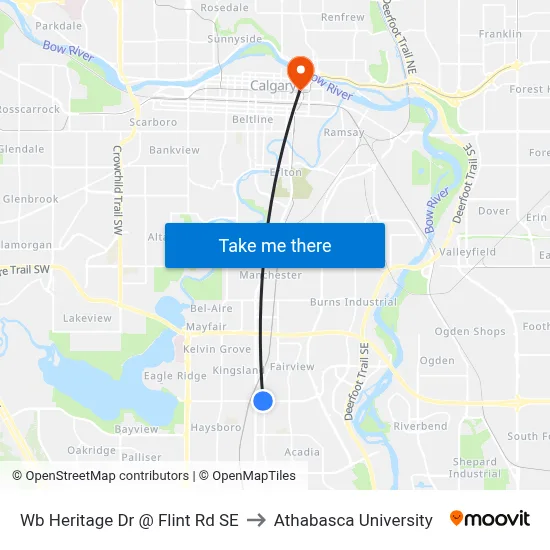Wb Heritage Dr @ Flint Rd SE to Athabasca University map