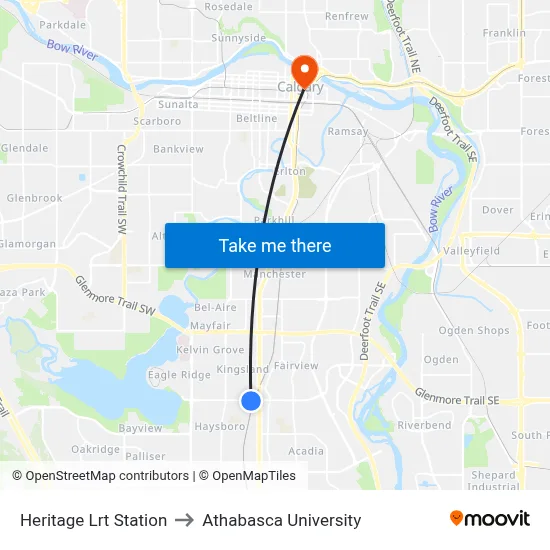 Heritage Lrt Station to Athabasca University map