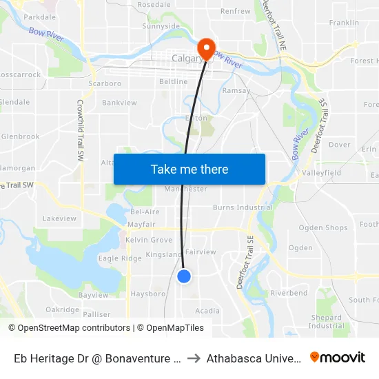 Eb Heritage Dr @ Bonaventure Dr SE to Athabasca University map