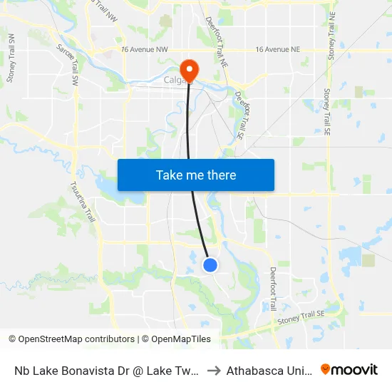 Nb Lake Bonavista Dr @ Lake Twintree Dr SE to Athabasca University map