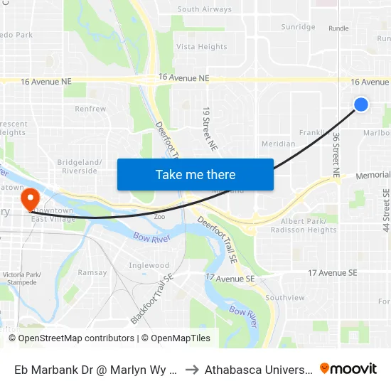 Eb Marbank Dr @ Marlyn Wy NE to Athabasca University map