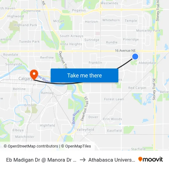 Eb Madigan Dr @ Manora Dr NE to Athabasca University map