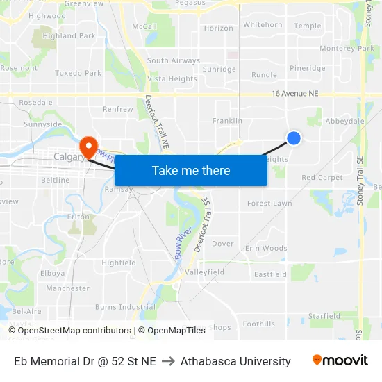 Eb Memorial Dr @ 52 St NE to Athabasca University map