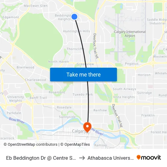 Eb Beddington Dr @ Centre St N to Athabasca University map