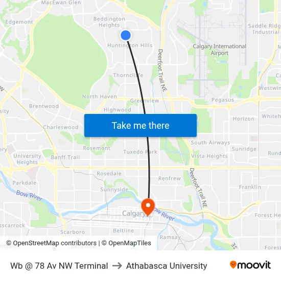 Wb @ 78 Av NW Terminal to Athabasca University map