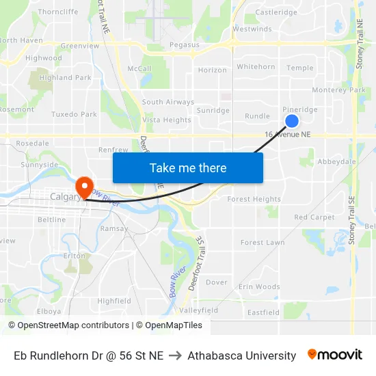 Eb Rundlehorn Dr @ 56 St NE to Athabasca University map