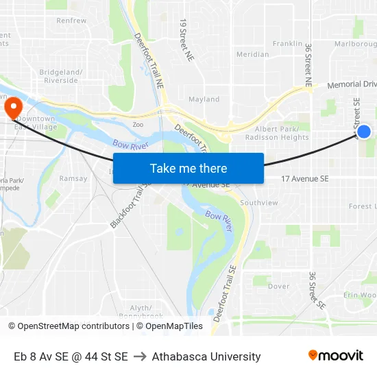 Eb 8 Av SE @ 44 St SE to Athabasca University map