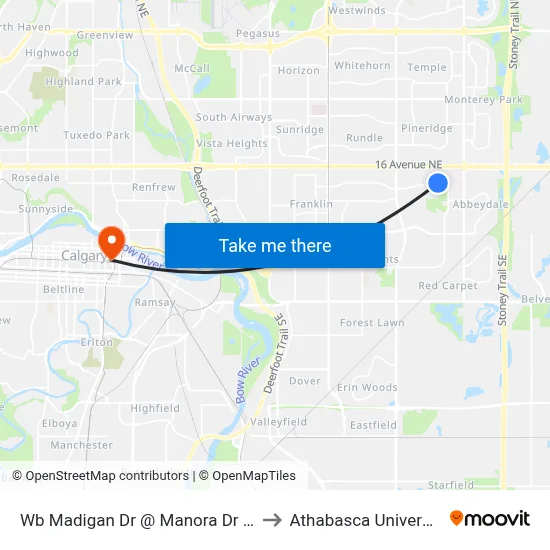 Wb Madigan Dr @ Manora Dr NE to Athabasca University map