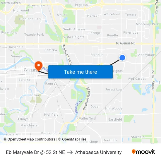 Eb Maryvale Dr @ 52 St NE to Athabasca University map
