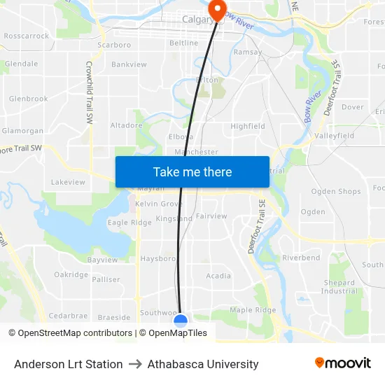 Anderson Lrt Station to Athabasca University map