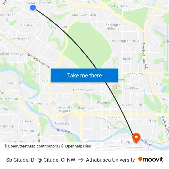 Sb Citadel Dr @ Citadel Cl NW to Athabasca University map
