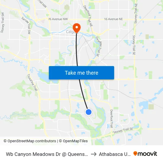 Wb Canyon Meadows Dr @ Queensland Dr SE (W. Leg) to Athabasca University map