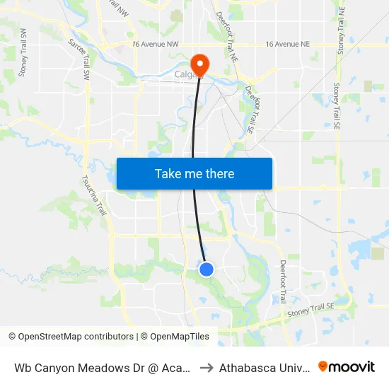 Wb Canyon Meadows Dr @ Acadia Dr SE to Athabasca University map