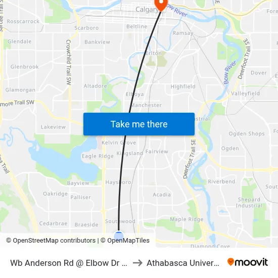 Wb Anderson Rd @ Elbow Dr SW to Athabasca University map