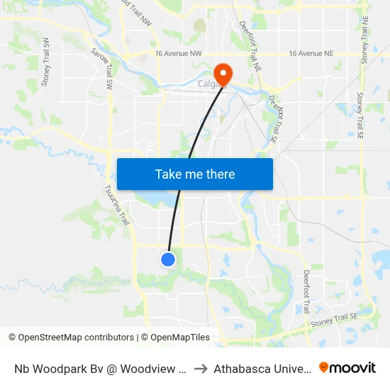 Nb Woodpark Bv @ Woodview Dr SW to Athabasca University map