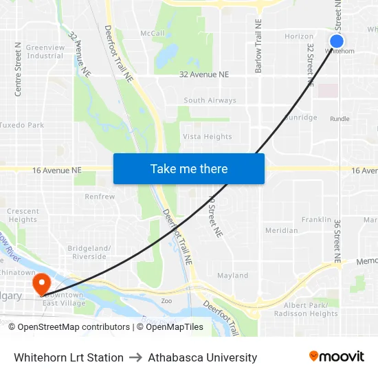 Whitehorn Lrt Station to Athabasca University map