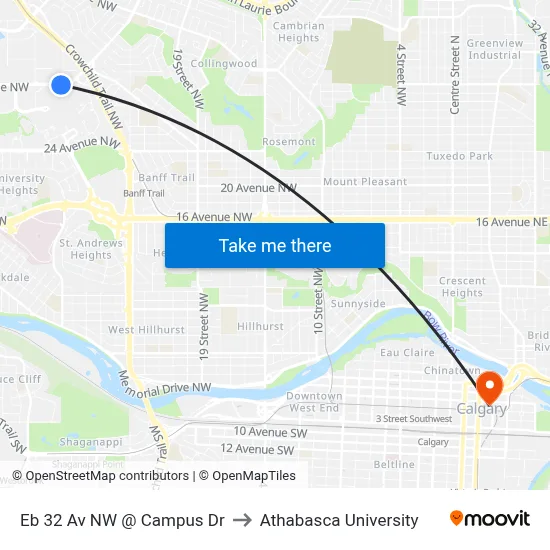 Eb 32 Av NW @ Campus Dr to Athabasca University map