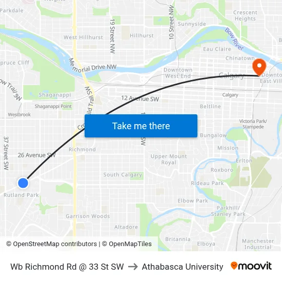 Wb Richmond Rd @ 33 St SW to Athabasca University map