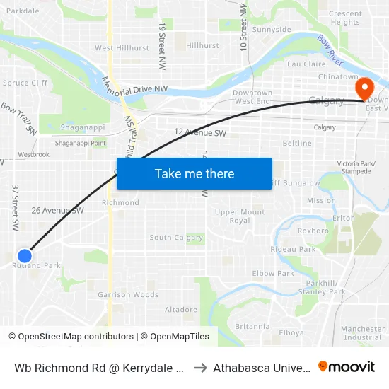 Wb Richmond Rd @ Kerrydale Rd SW to Athabasca University map