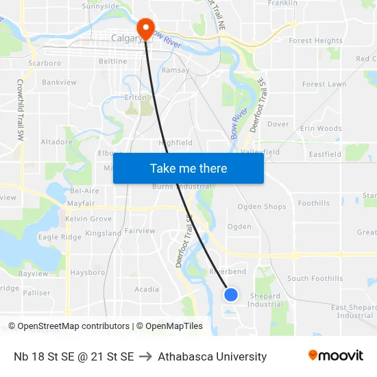 Nb 18 St SE @ 21 St SE to Athabasca University map