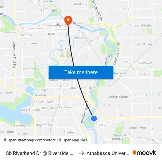 Sb Riverbend Dr @ Riverside Ci SE to Athabasca University map