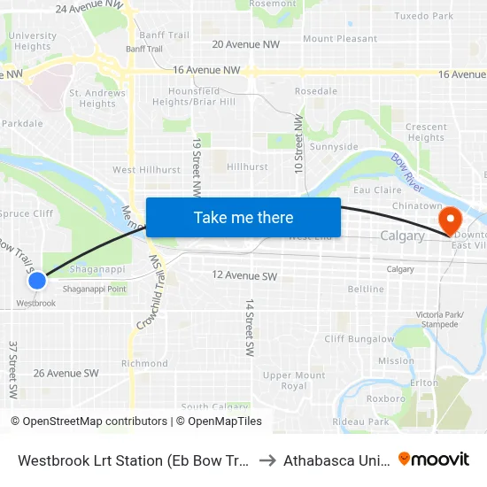 Westbrook Lrt Station (Eb Bow Tr @ 33 St Sw) to Athabasca University map
