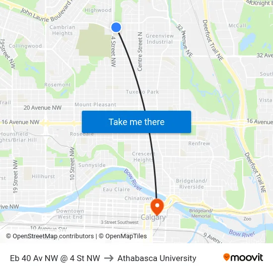 Eb 40 Av NW @ 4 St NW to Athabasca University map