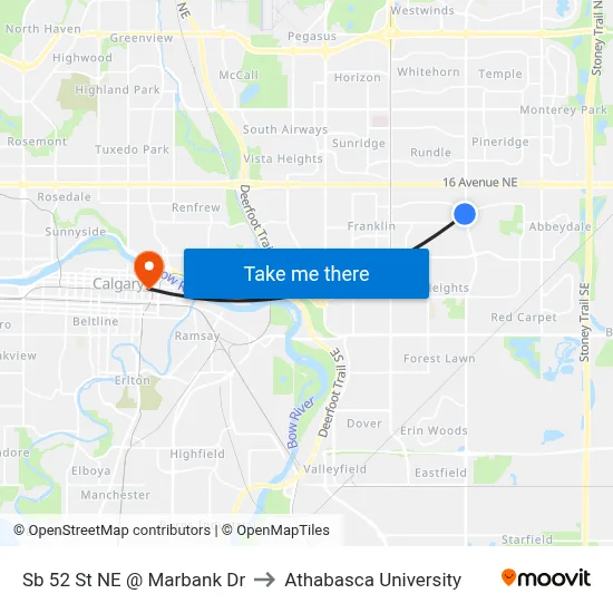 Sb 52 St NE @ Marbank Dr to Athabasca University map