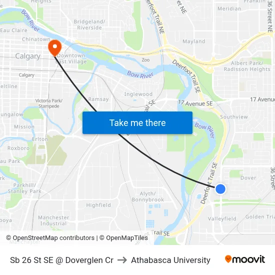 Sb 26 St SE @ Doverglen Cr to Athabasca University map