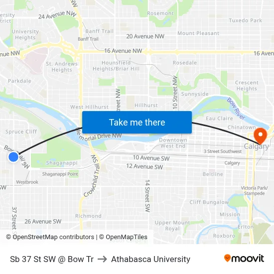 Sb 37 St SW @ Bow Tr to Athabasca University map