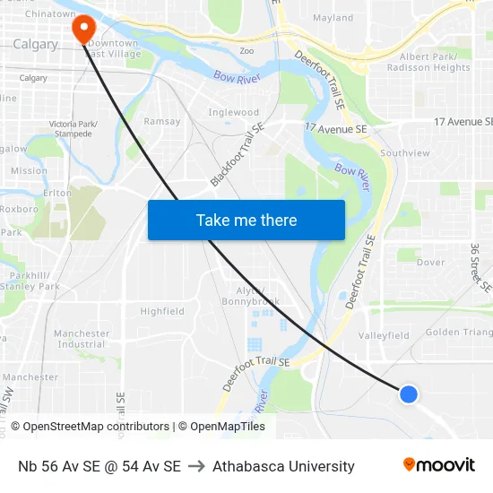 Nb 56 Av SE @ 54 Av SE to Athabasca University map