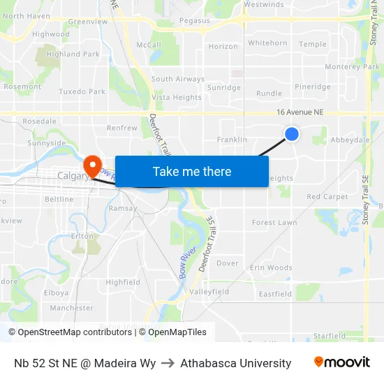 Nb 52 St NE @ Madeira Wy to Athabasca University map