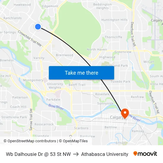 Wb Dalhousie Dr @ 53 St NW to Athabasca University map