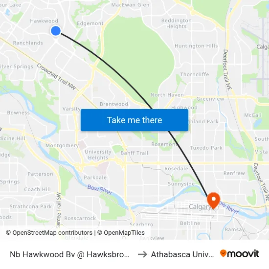 Nb Hawkwood Bv @ Hawksbrow Rd NW to Athabasca University map