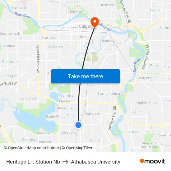 Heritage Lrt Station Nb to Athabasca University map