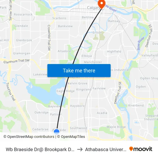 Wb Braeside Dr@ Brookpark Dr SW to Athabasca University map