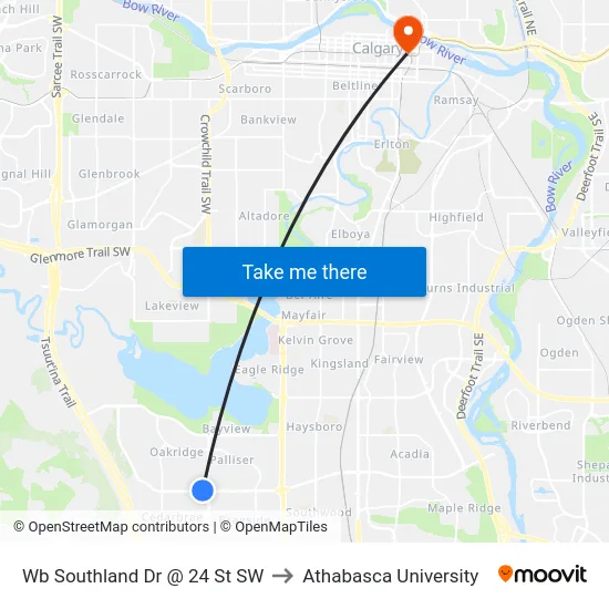 Wb Southland Dr @ 24 St SW to Athabasca University map